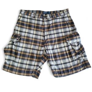 POLO RALPH LAUREN Y2K Vintage Preppy Mandras Plaid‎ Cargo Shorts Men's Size 35